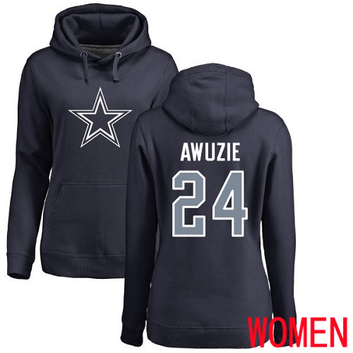 Women Dallas Cowboys Navy Blue Chidobe Awuzie Name and Number Logo #24 Pullover NFL Hoodie Sweatshirts